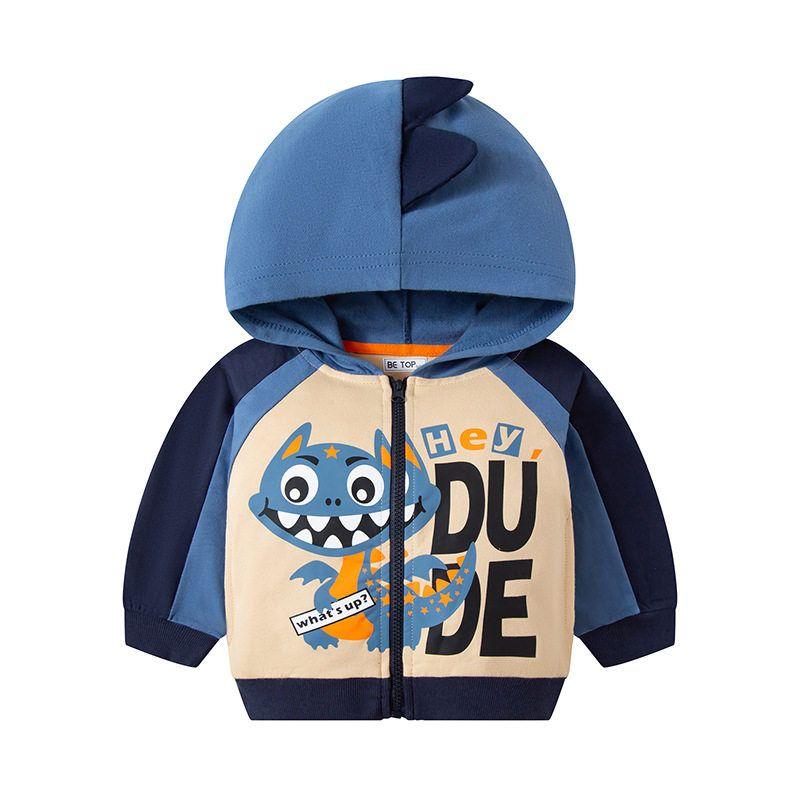 Boy Dinosaur Hoodie Sweatshirt Baby Boy Pure Cotton Coat Kids Letters Spring and Autumn Children's Clothing Thin Zip-up Shirt