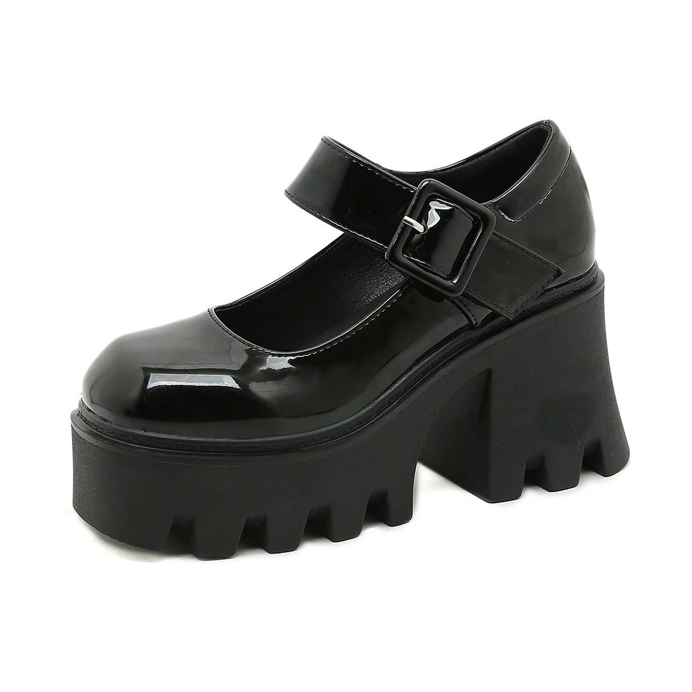 Модные женские туфли-лодочки в японском стиле на платформе, туфли Лолиты для женщин, массивный каблук, винтажные мягкие туфли для девочек, школьные туфли Мэри Джейн на каблуке