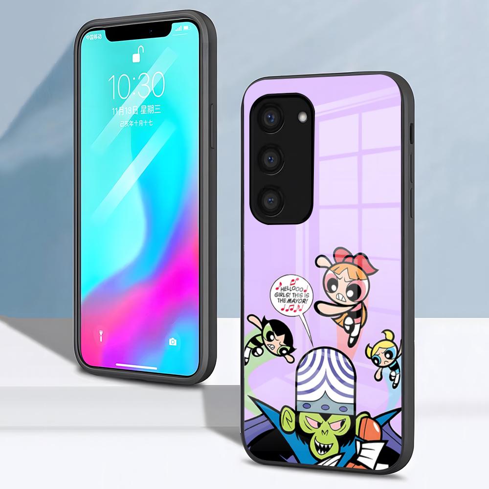 Чехол для телефона P-Суперкрошки Милый для Samsung S26 S25 S24 FE S23 S22 S21 Plus S20 Ultra Note20Ultra Черная стеклянная крышка