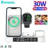 30w 3 In 1 Wireless Charger Stand With Rgb Light Alarm Clock For Apple Watch 8 7 Fast Charging Dock Station For Iphone 14 13 12