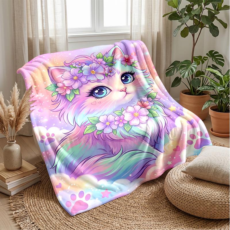 Girly Fantasy Cat Theme blanket Lightweight Warm Flannel Blanket Decorative Throw Blanket for Home Decoration