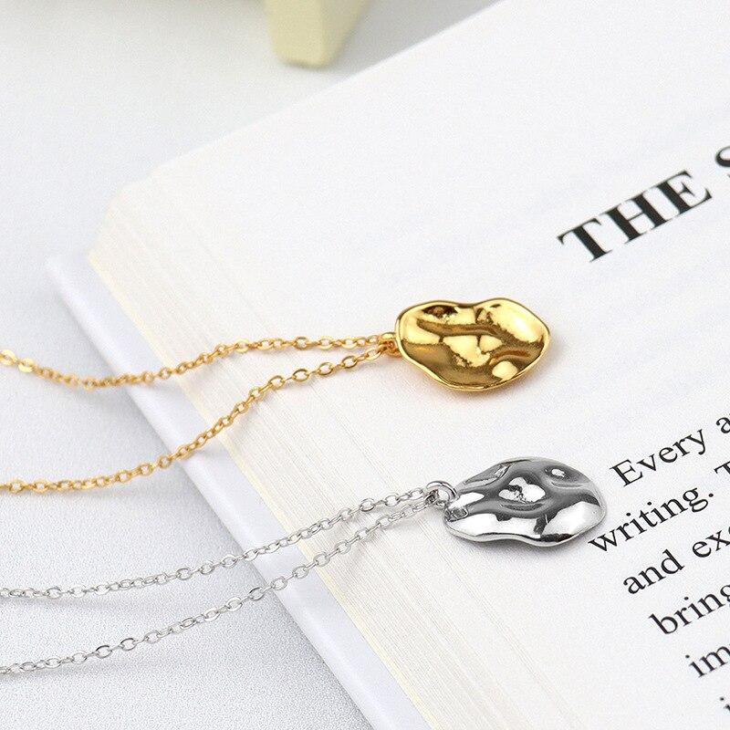 Ожерелье из стерлингового серебра 925 пробы с нерегулярной круглой монетой для женщин, ожерелья с цепочкой, ювелирные изделия, новые