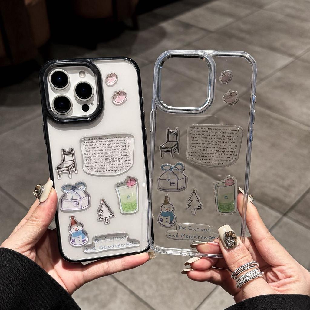 For iPhone 16 Pro Clear Phone Case TPU Back Cover with 3D Pattern Sticker