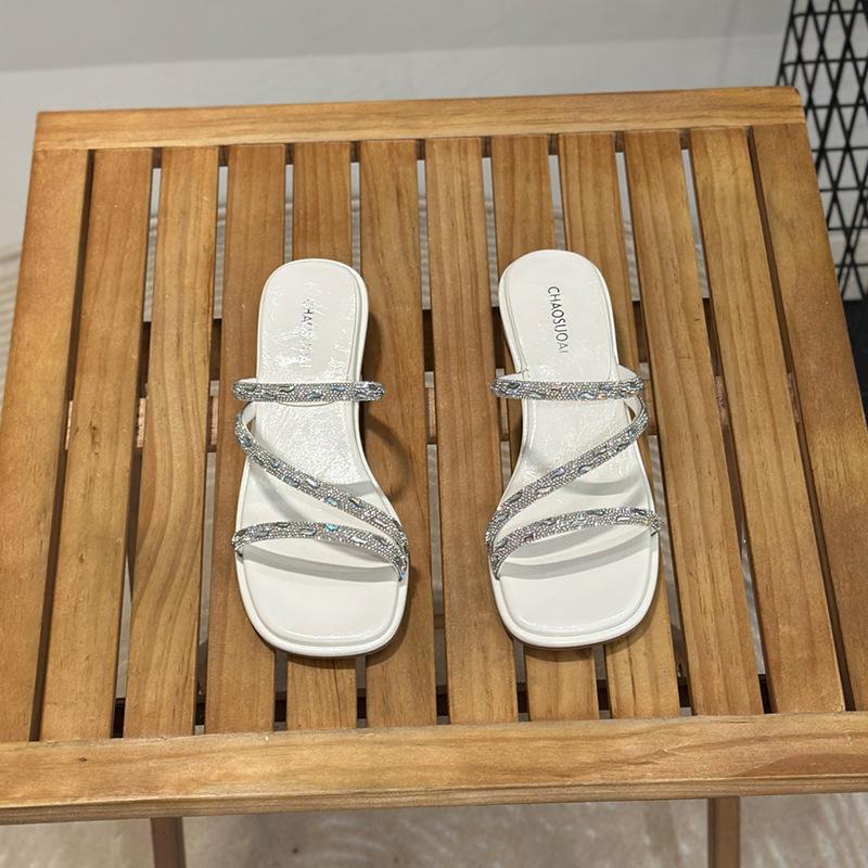 Серебристые женские туфли-стилеты на высоком каблуке, женские летние шлепанцы с полным бриллиантовым покрытием, французские элегантные босоножки на среднем высоком каблуке, женские