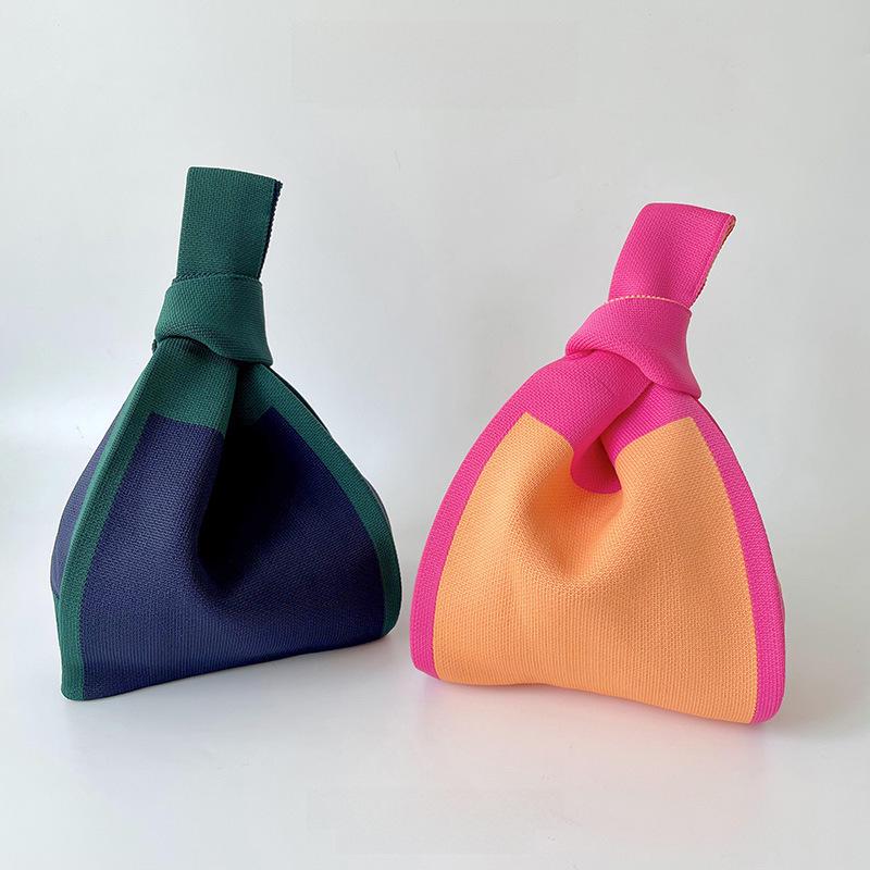 Вязаная сумочка в корейском стиле с цветными блоками: Высококачественная, вместительная сумка на плечо и запястье
