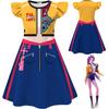 Kids Girls Anime Cartoon KPop Super Star Singer Printed Ruffle Sleeves O Neck Casual Dress Halloween Cosplay Costumes