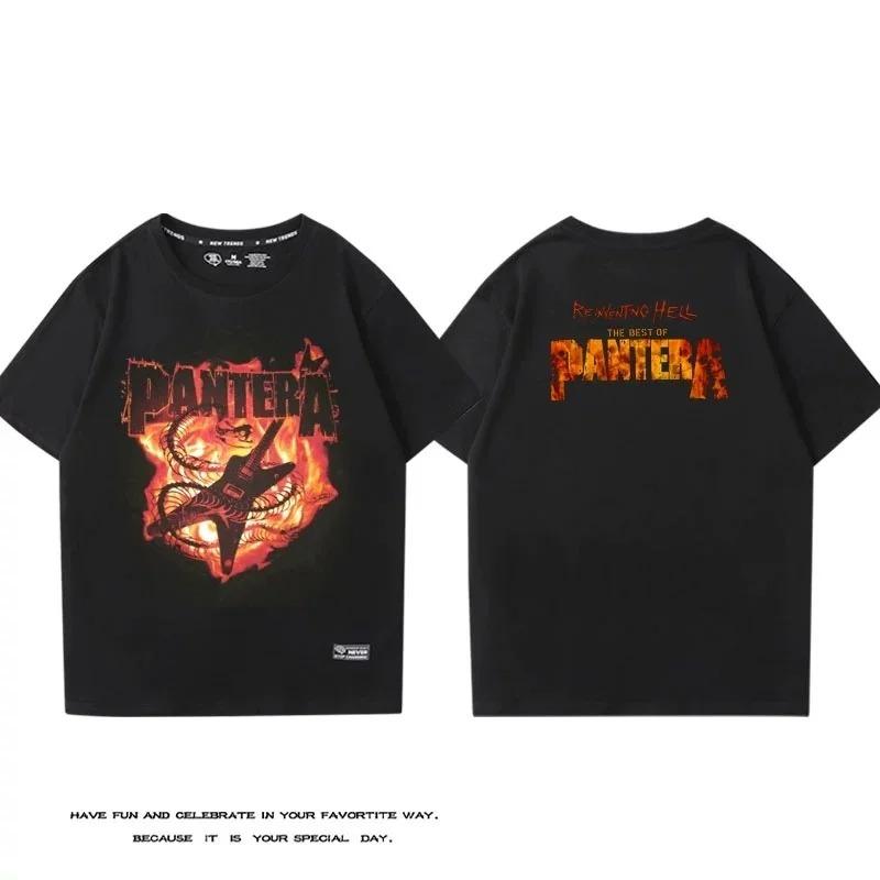 PANTERA Pandora Band Short Sleeved T-shirt Men's Cotton Loose Hard Core Heavy Metal Rock Band Surrounding Half Sleeves