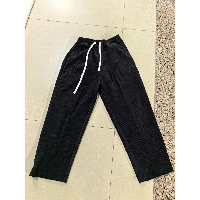 New men's American embroidered white label loose straight casual pants vertical stripes multi-pocket trousers