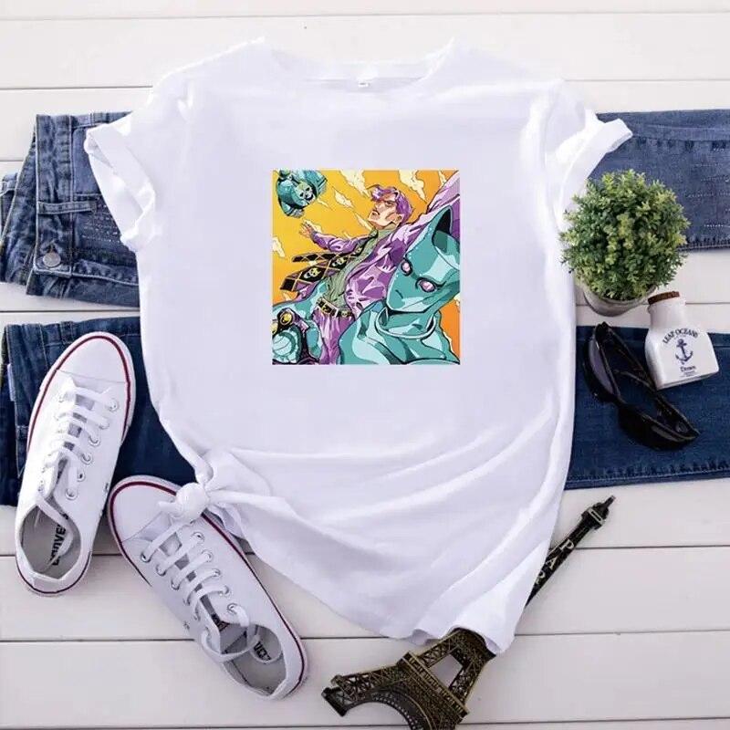 JoJo Bizarre Adventure Anime T Shirt Harajuku Women Unisex Casual Vintage Streetwear Short Sleeve Plus Size T Shirt Unisex