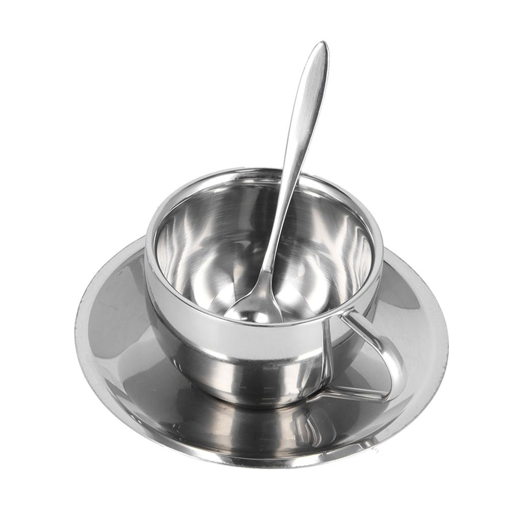 3PCS/Set Insulated Coffee Cup Set Stainless Steel Double Walled Mugs Milk Tea Cup with Saucer Spoon