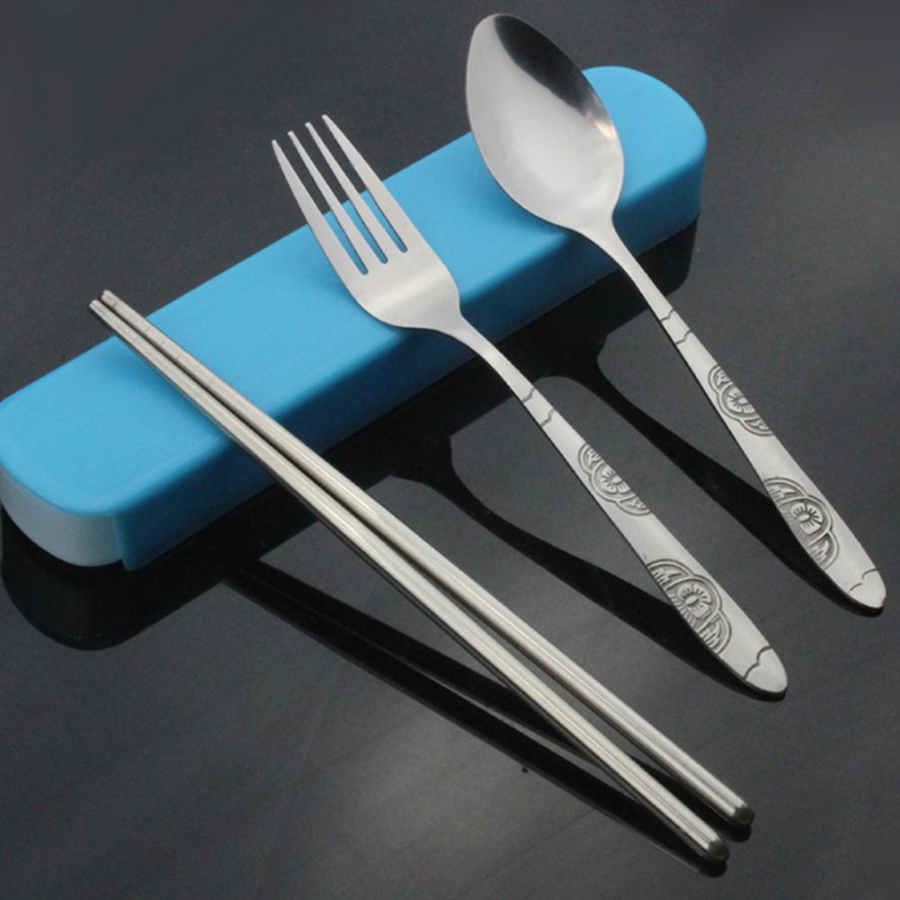 Stainless Steel Portable Cutlery Set Spoon Fork Chopsticks Dinnerware for Travelling Business Trip