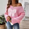 Women's Autumn and Winter Embroidered Pullover Sweater with A Line Neck and Off-shoulder Flared Sleeves