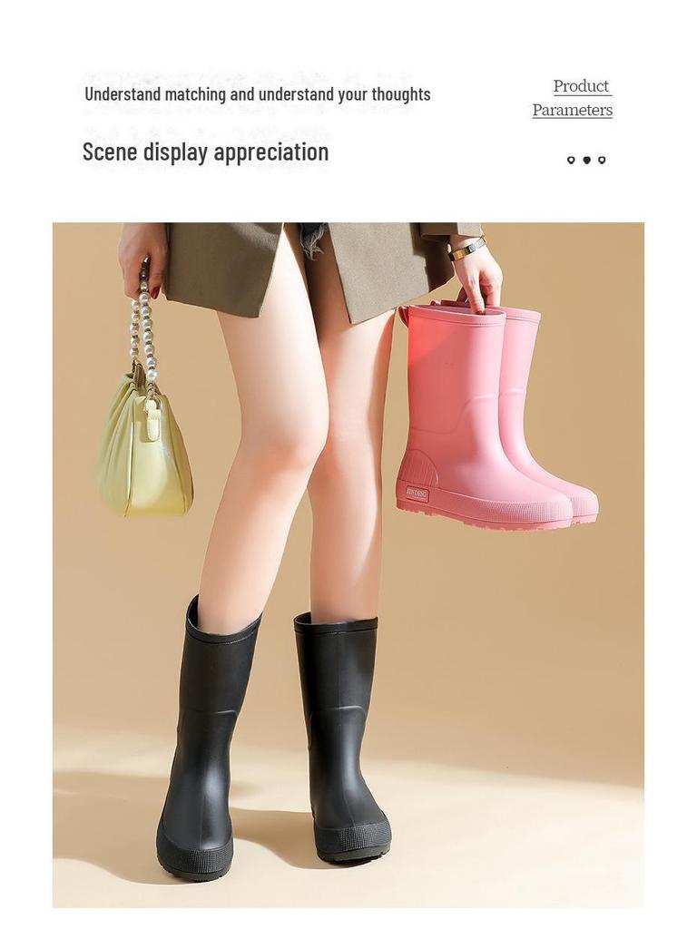 Morandi Color Women's Mid-Tube Non-Slip Rain Boots - Fashionable Classic Outdoor Rubber Shoes