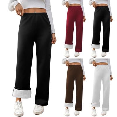 Женские флисовые термобрюки с широкими штанинами на подкладке из овчины, зимние утепленные повседневные брюки для верхней одежды