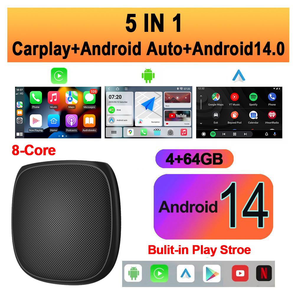 2025 Android 14 Carplay Ai Box Беспроводной Carplay Android Auto Поддержка 4/8-ядерных автомобильных интеллектуальных систем Для YouTube Netflix