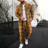 European & American Autumn Men's Plaid Long-Sleeve Shirt and Pants Sports Casual Set