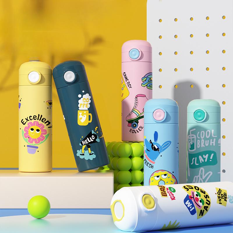 Обновленная детская термокружка из нержавеющей стали 316, студенческая, для прямого питья, пулевидная, красивая, с мультяшным рисунком, легкая, школьная кружка для воды