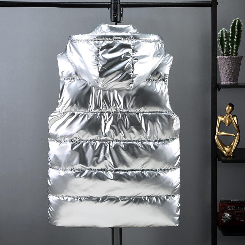 Women Winter Down Cotton Vest Shiny Mid-waistcoat Warm Vest Coat