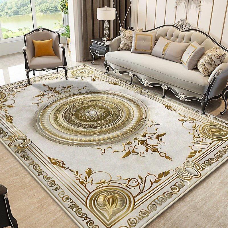 European Style Golden Carpet Living Room Luxury Decoration Flannel Large Rugs Sofa Area Coffee Tables Non-slip Soft Mat Bedroom