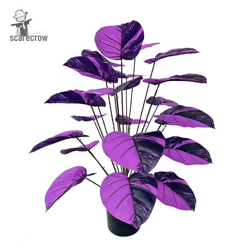 Luxurious Purple Peach Leaf Artificial Bonsai - Dark Style Green Plant for High-End Living Room Decor