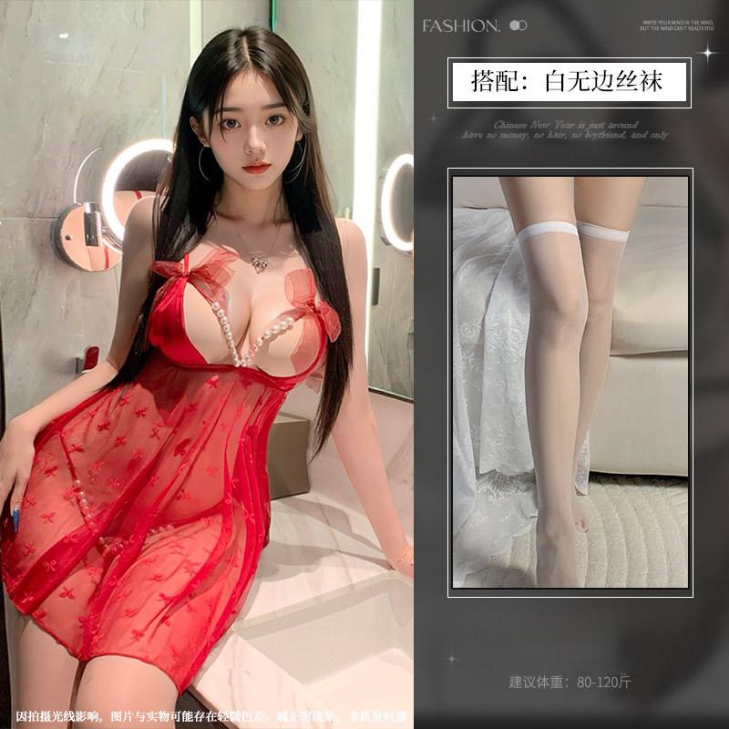 Sex underwear pure desire pearl perspective suspender nightdress sexy lace print no-take pajamas seduce women