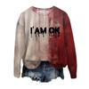 Women Sweatshirt 3D Bloodstain Print Round Neck Casual Halloween Haunted House Cosplay Top Long Sleeves Loose