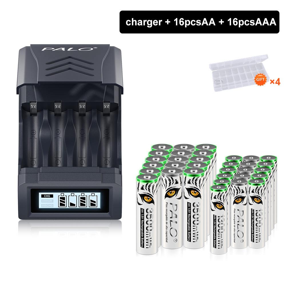PALO Rechargeable Battery 1.5V Li-ion AAA AA Batteries+LCD Display Charger For Li-ion Ni-Mh Ni-Cd AA AAA Battery