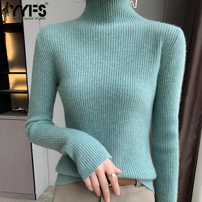 YYFS Women's Fashion Casual Solid Color Print Autumn Winter Long Sleeve Half Turtleneck Pullovers & Long Sleeves