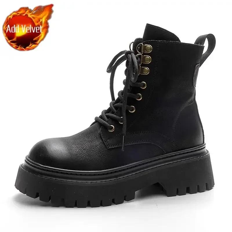 Модные байкерские ботинки на толстой подошве, женские короткие туфли на платформе, кожаные женские ботильоны с круглым носком, весна 2024, осенний тренд, новинка