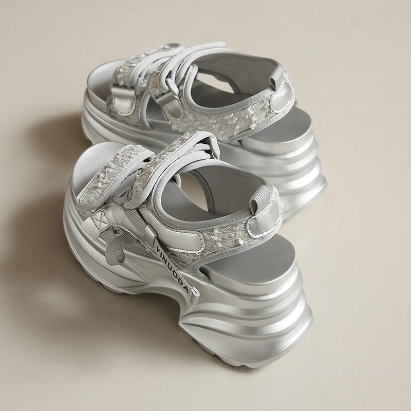 Fashion 8CM Thick Bottom Women Sandals Bling Ins Hot Sports Sneakers New Summer Peep Toe Leisure Shoes Ladies Gladiator Sandalias Mujer