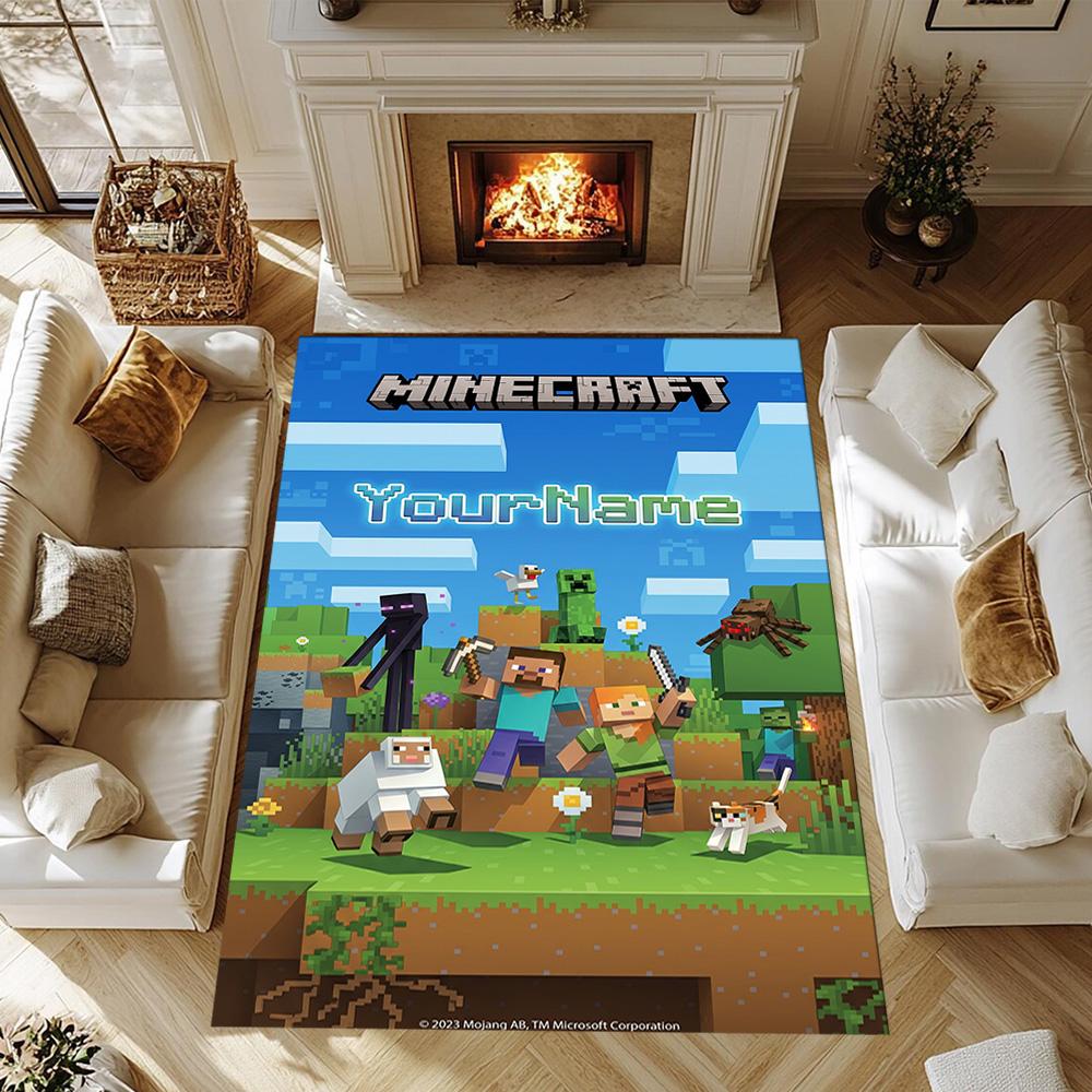 Minecraft 57 Customize Text Floor Rug Office Rug Suitable for Outdoor Balcony Dining Room Bedrooms Antislip Carpet Anime Office Decor