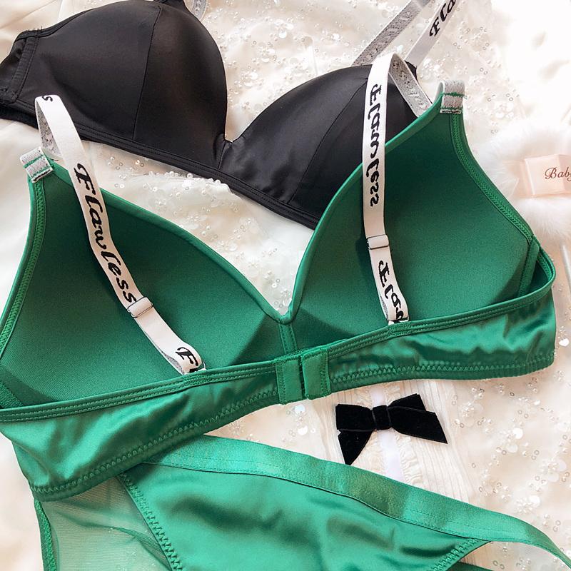 Комплект нижнего белья Ice Silk Comfort, женский сексуальный бюстгальтер Push Up с глубоким V-образным вырезом, регулируемый бюстгальтер с буквами и кружевными трусиками