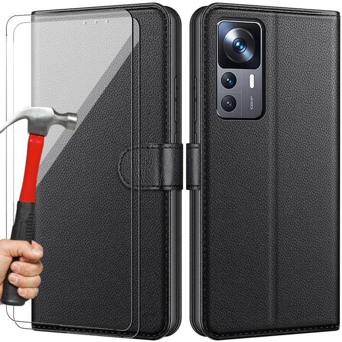 Coque de Protection - E.F.Connection - pour Xiaomi 12T - Noir - Verres Trempés - Anti-Choc 360 Degré - avec 2 Verres Trempés