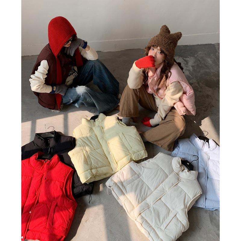 Candy color down cotton jacket vest women's year new stand-up collar thickened loose short cotton vest jacket college