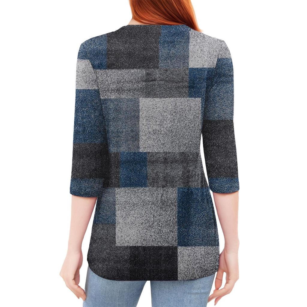 Женская мода повседневный свободный топ с рукавом 3/4 и круглым вырезом