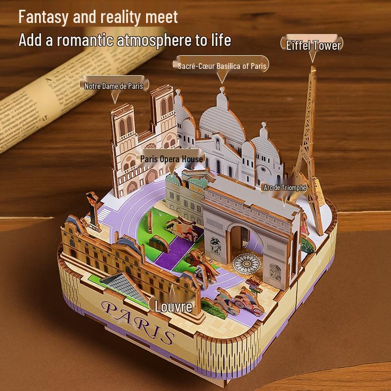 3D Wooden Paris Music Box Puzzle – Romantic Ornament & Decompression Toy