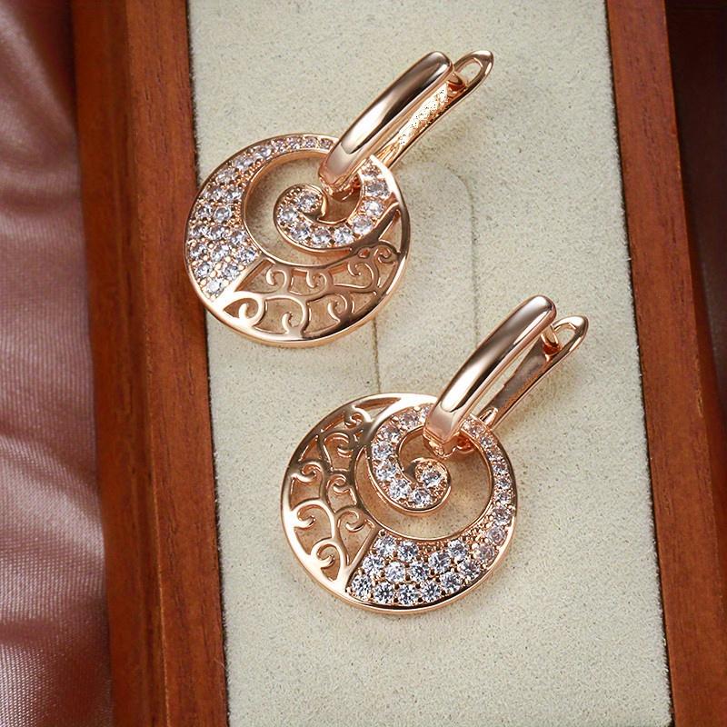 1 Pair Golden Color Drop Earrings for Women Needle Rhinestone Circle Crystal Jewelry Zircon Long Dangle Earrings
