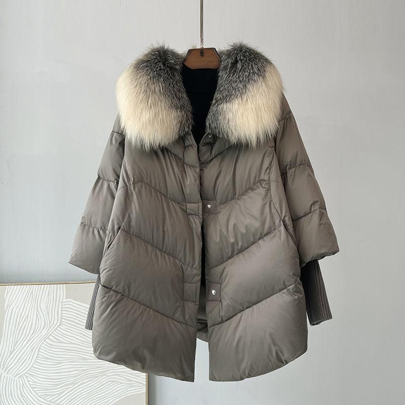 Female Loose Outerwear Fashion Down Jacket Overcoat Women Winter Coat White Duck Down Jacket With Big Woolen Collar Coat