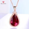 New Luxury Water Drop Shape Red Tourmaline Color Treasure Rose Gold Pendant Female Clavicle Chain For Women Charm Wedding Fine Jewelry