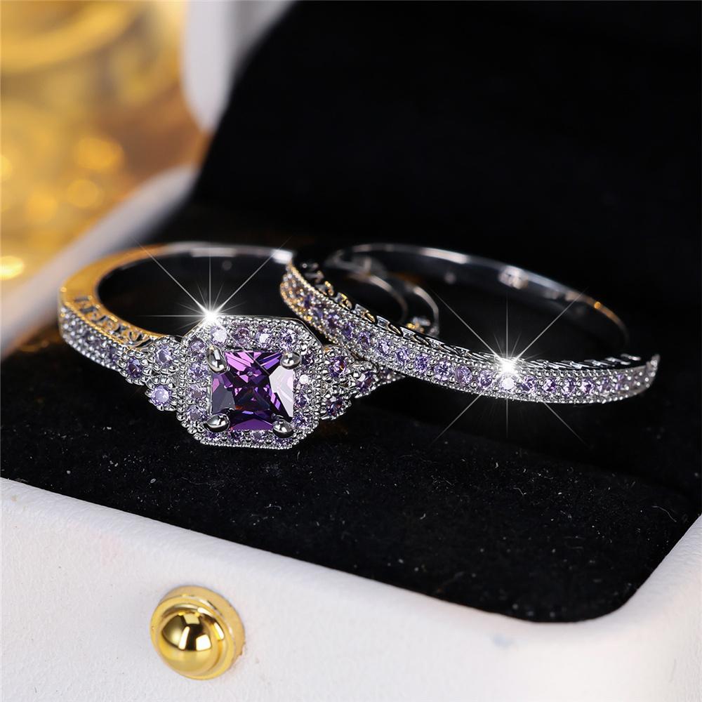 Роскошные квадратные кольца с кристаллами и фиолетовым цирконием для женщин, винтажное цветное обручальное кольцо, свадебные украшения, подарок на помолвку