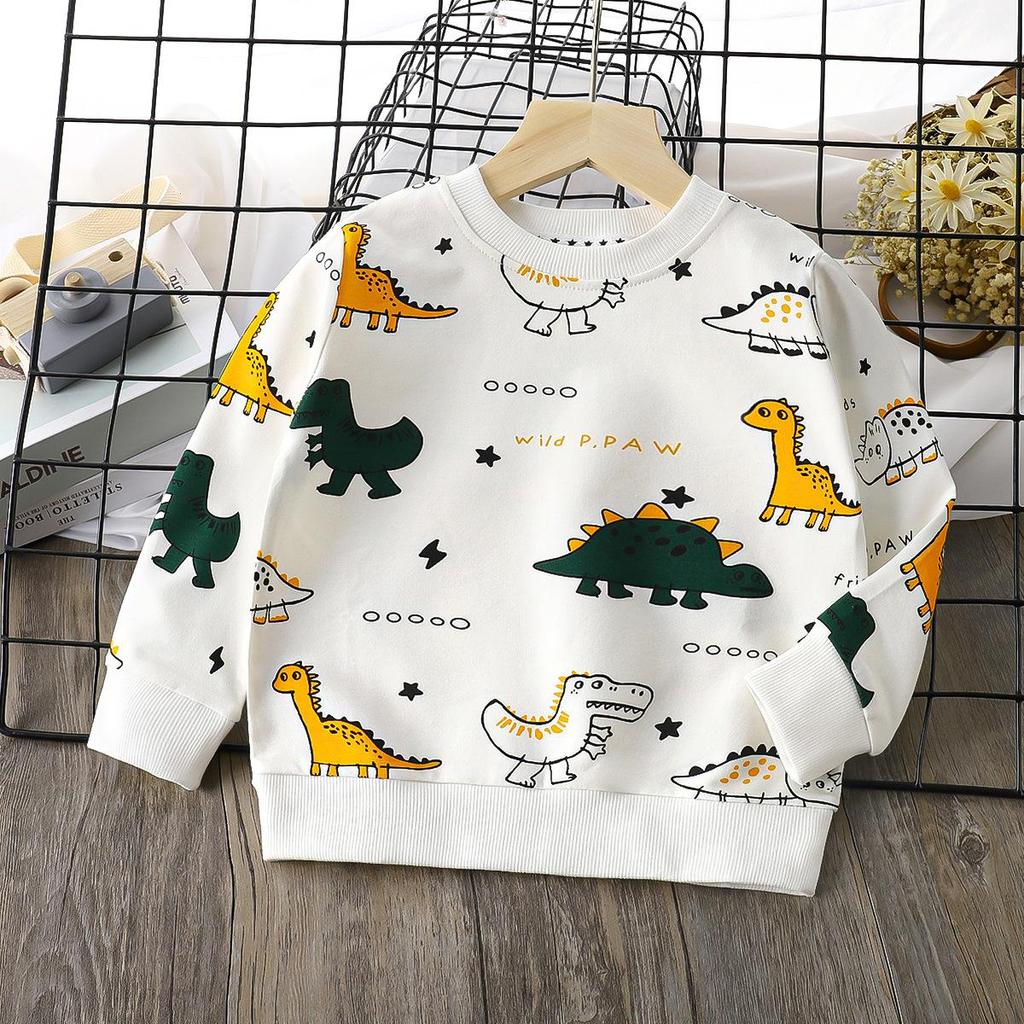 Детские осенние футболки с длинными рукавами и круглым вырезом с мультяшным принтом для унисекс