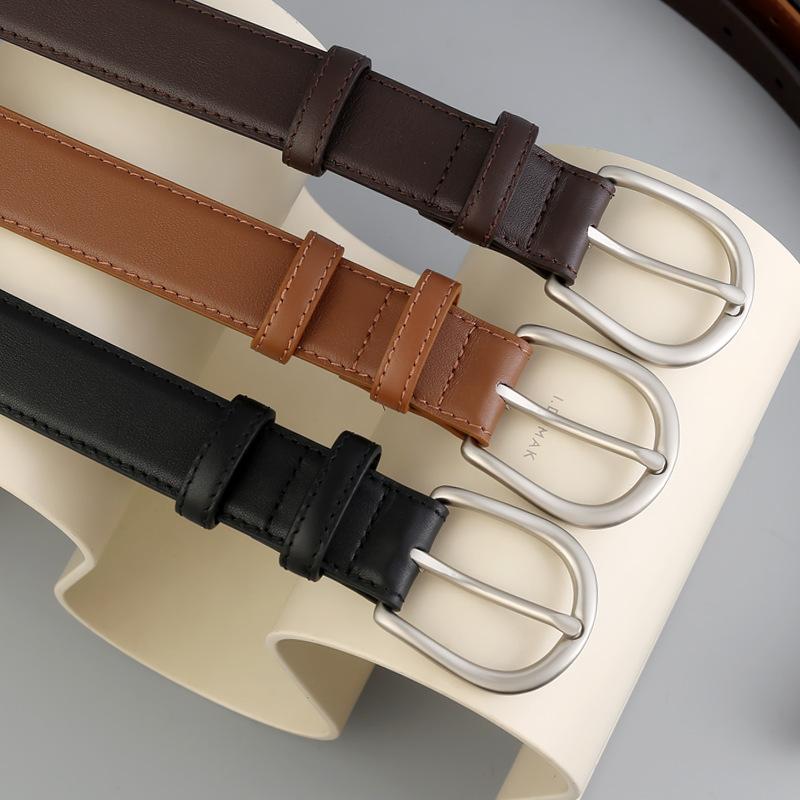 Women S Genuine Leather Belt Silver Buckle Fashion Casual Versatile Accessory