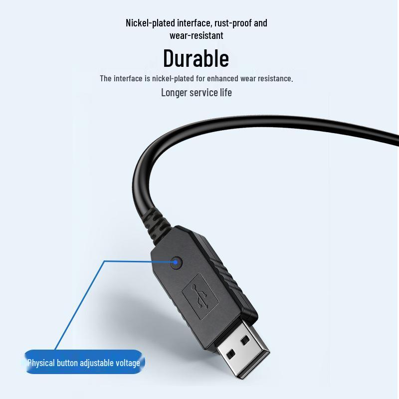 USB Digital Display Adjustable Boost Cable: 5V, 9V, 12V Fast Charging for Routers and Modems