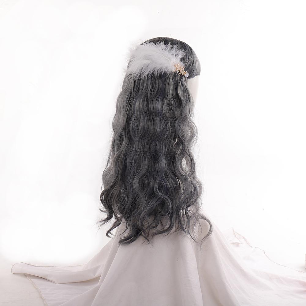 Хэллоуин Косплей Парик Длинные Природные Волны Корень Черный Омбре Серый Серебристый Синтетические Парики с Челкой для Женщин Парики Парики
