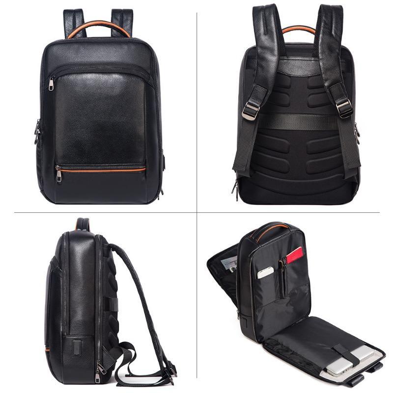 Кожаный мужской рюкзак, верхний слой из коровьей кожи, деловой рюкзак с USB-кабелем, стильная повседневная сумка для компьютера