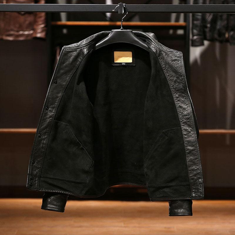 High Quality Vintage Black Brown Fashion Leisure Derma Clothings Man's Real Goat Skin Coat Men's Genuine Leather Jackets
