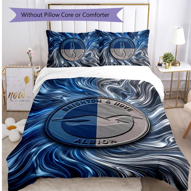 Brighton & Hove Albion Football Printed 3 Pieces Bedding Set, Comfortable Skin Friendly Bedroom Duvet Cover Set