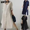 Women's Casual Loose Turn-Down Collar Long Sleeve Shirt Dress