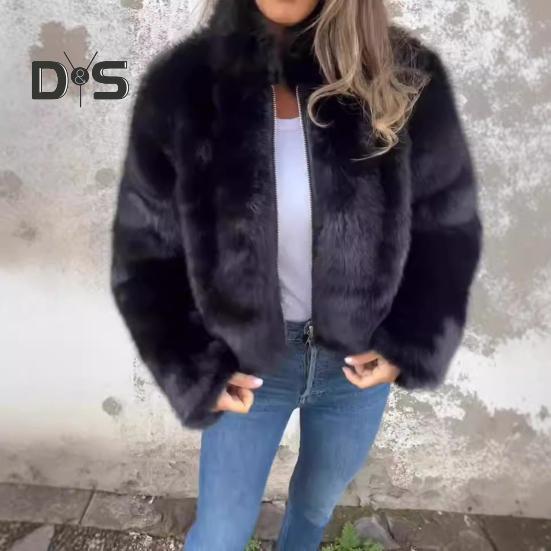 Зимняя женская куртка из толстого искусственного меха, сохраняющая тепло, с высоким воротником, однотонная, с длинными рукавами, для дома, вечеринки, офиса, клуба, отпуска