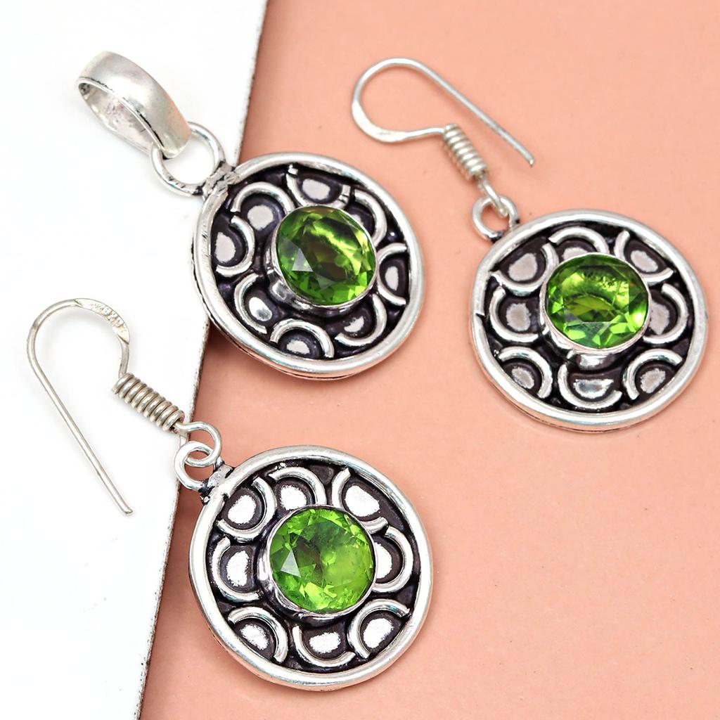 Peridot Gemstone Pendant Jewelry Set Quartz Necklace 18-20''